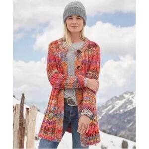 Sundance Pinebrook Long Chunky Knit Wool Blend Rainbow Cardigan Small